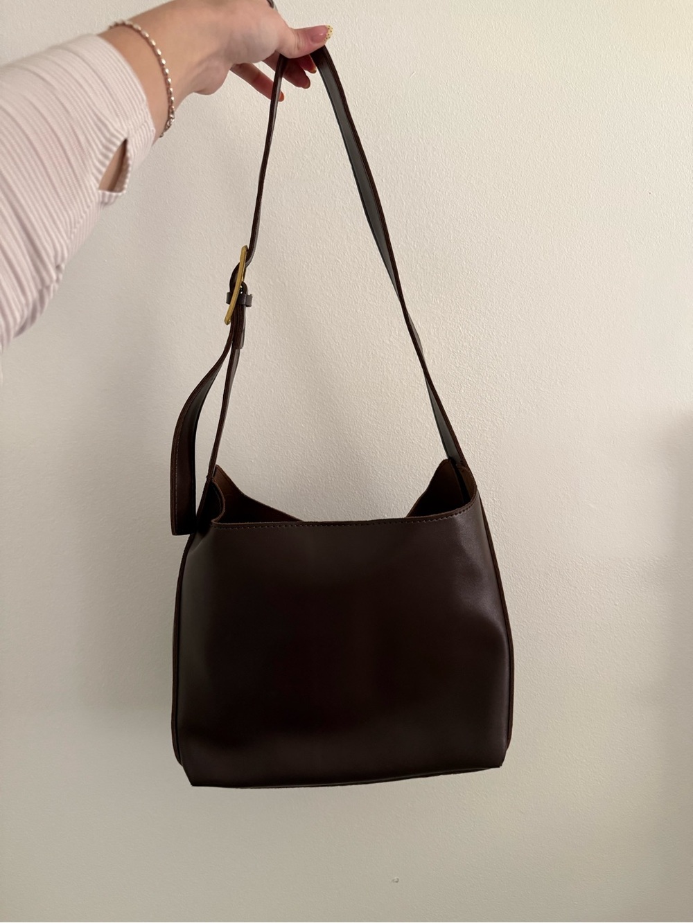 Minimalist Dark Brown Leather Shoulder Bag